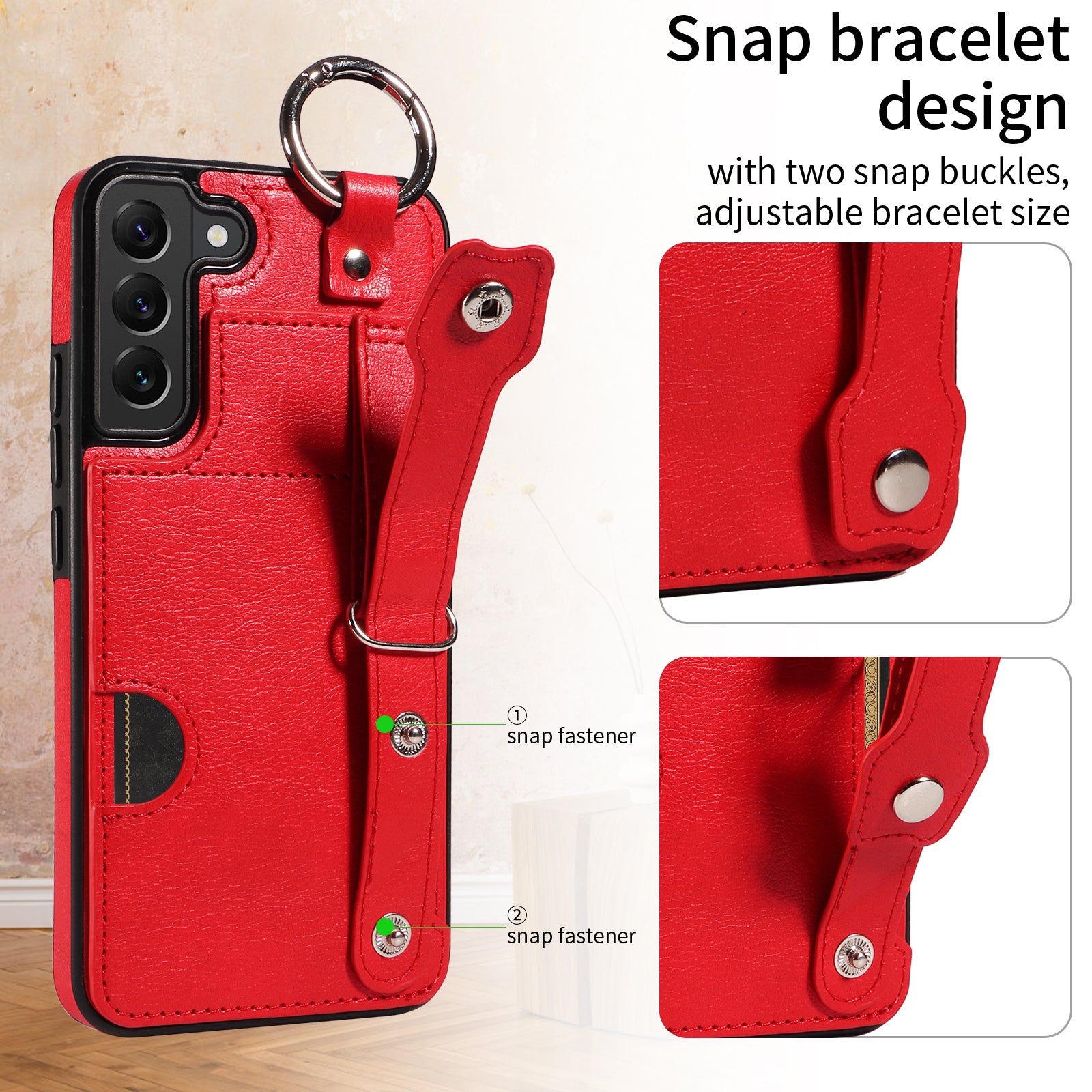008 For Samsung Galaxy S22+ 5G Case Non-Slip Kickstand Grip Leather+TPU Phone Cover with Card Holder - Red 008 For Samsung Galaxy S22+ 5G Case Non-Slip Kickstand Grip Leather+TPU Phone Cover with Card Holder - Red